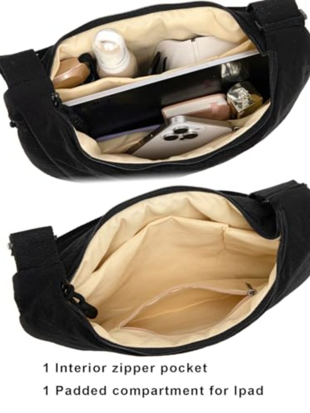 Sanxiner Crescent Bag for Women Men Nylon Crossbody Bags Multi-Pocket Sling Bag - Picture 4 of 5